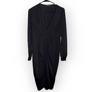 Boohoo Women's Disco Slinky Twist Front Wrap Dress in Black size 10 US